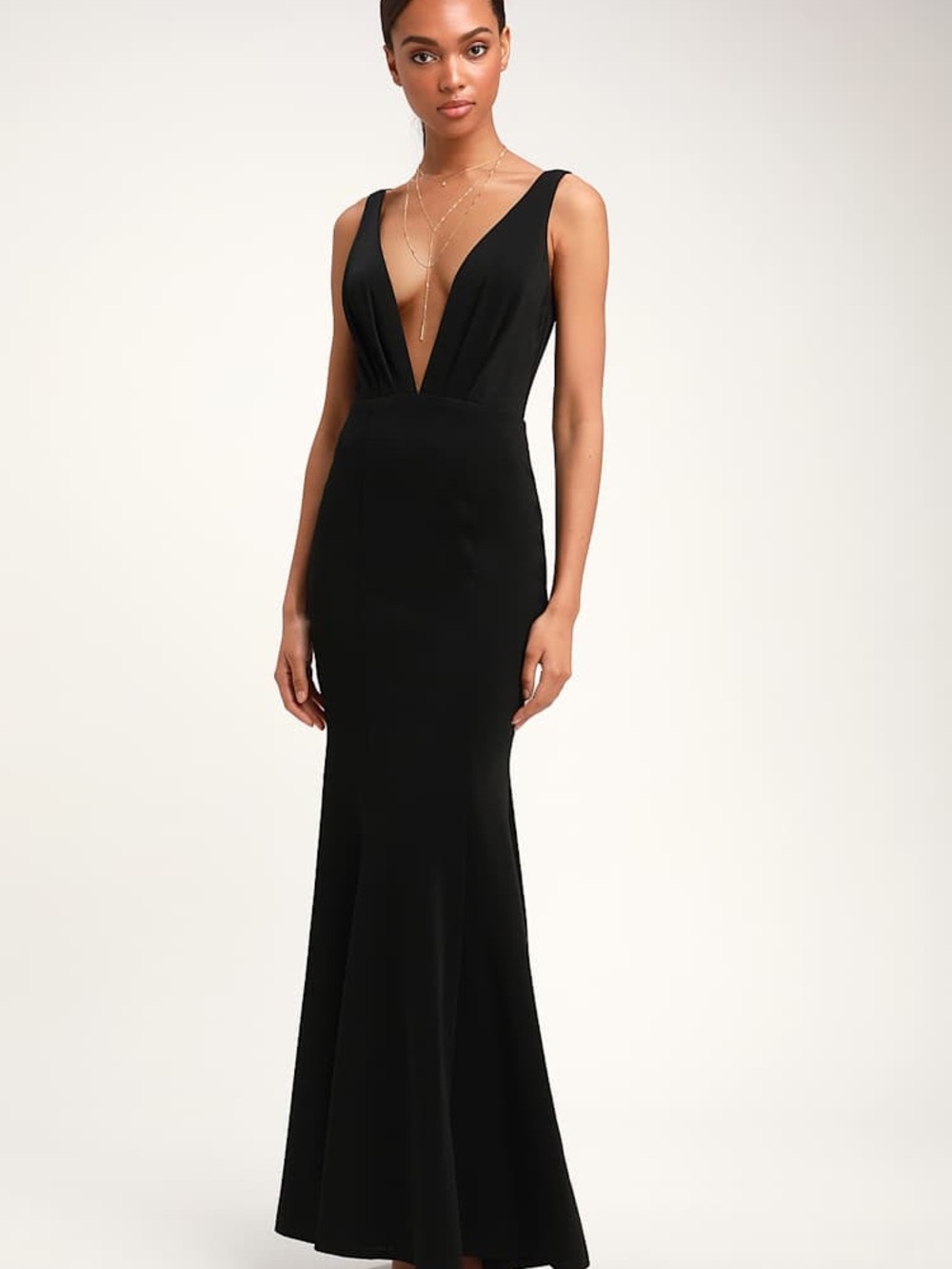 Lulus Black Plunge V-Neck Sleeveless Mermaid Maxi Dress Small Lulu’s